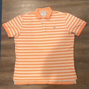Southern Tide Coral and White Striped Polo